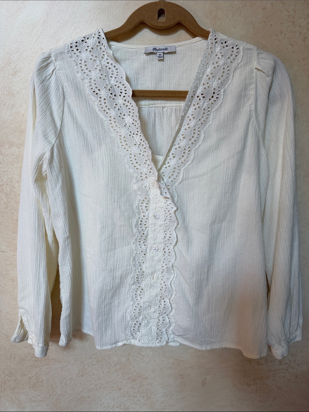 Madewell Cream Eyelet-Trim Peasant Blouse